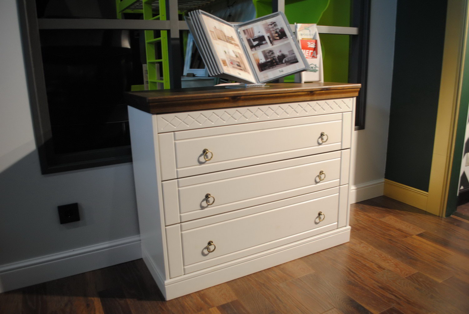 Комод с 3 ящиками белый сосна Дания №1