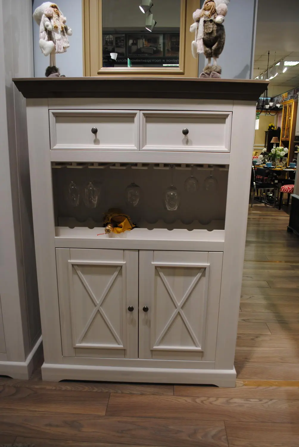 Комод-бар массив сосны Форест 2-дверный с 2-я ящиками белый воск/серый