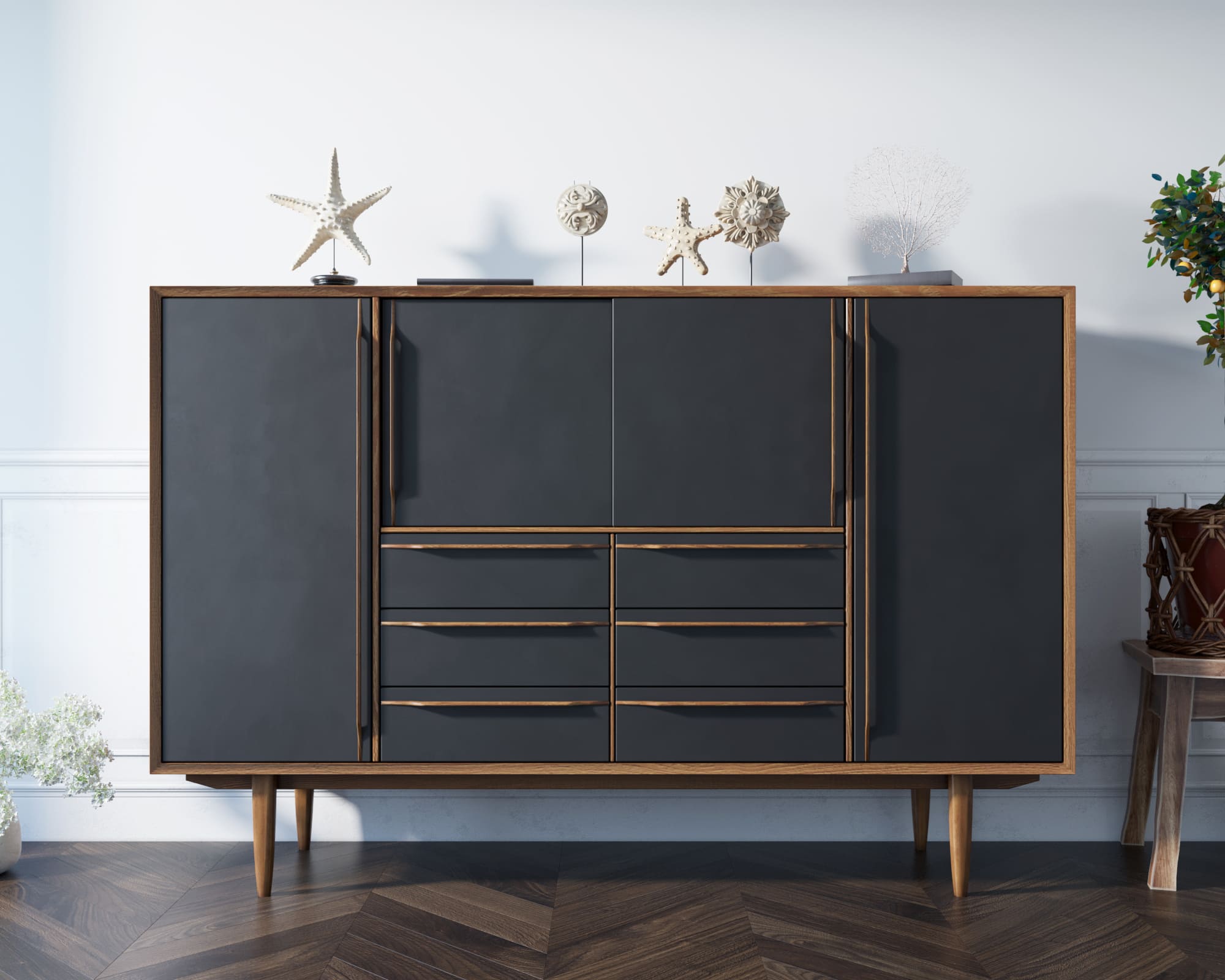 Большой комод с ящиками и дверками чёрный "Bruni Black"