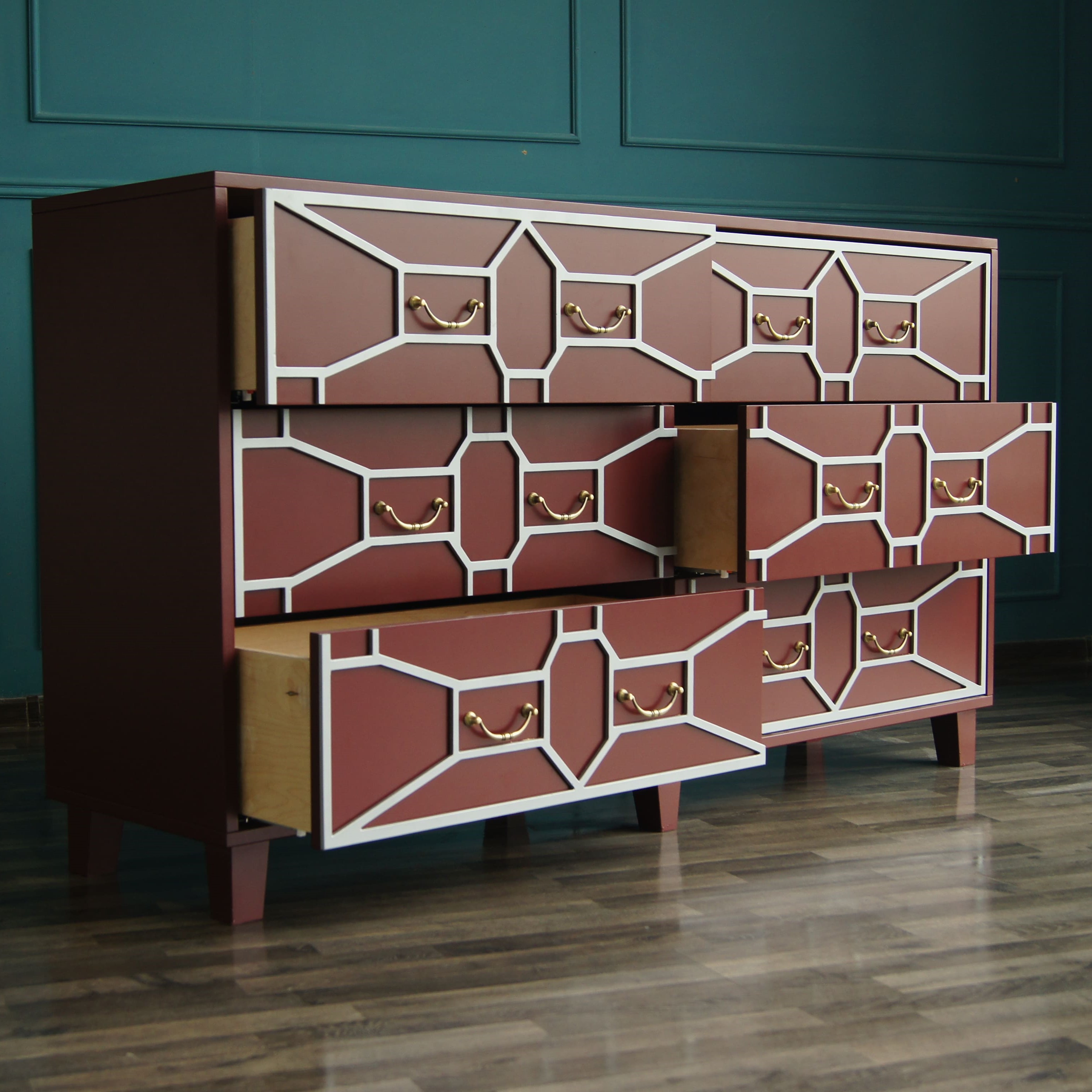 Бордовый комод массив «Emerald» 6 ящиков