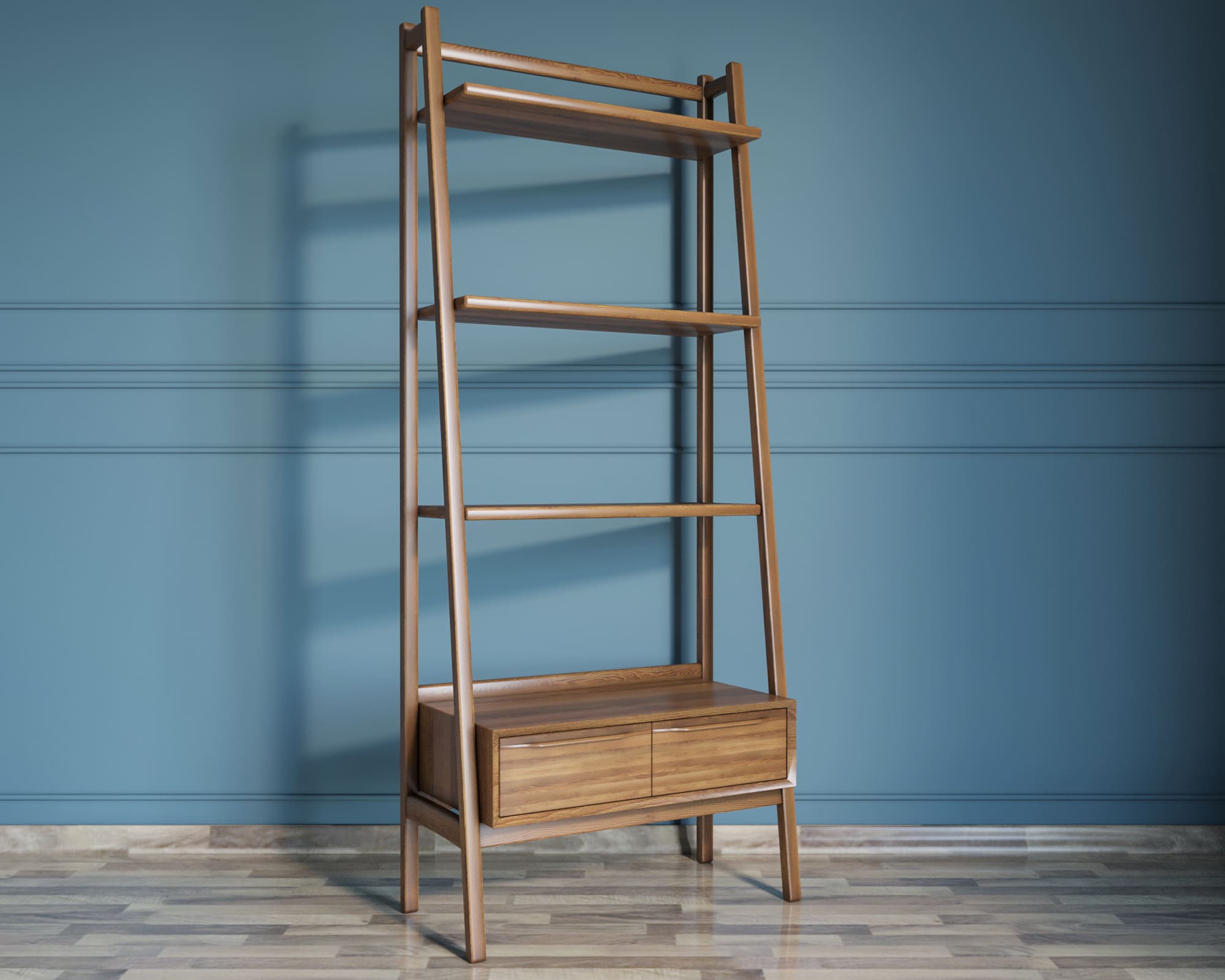 Узкий стеллаж из дерева "Bruni" с двумя ящиками