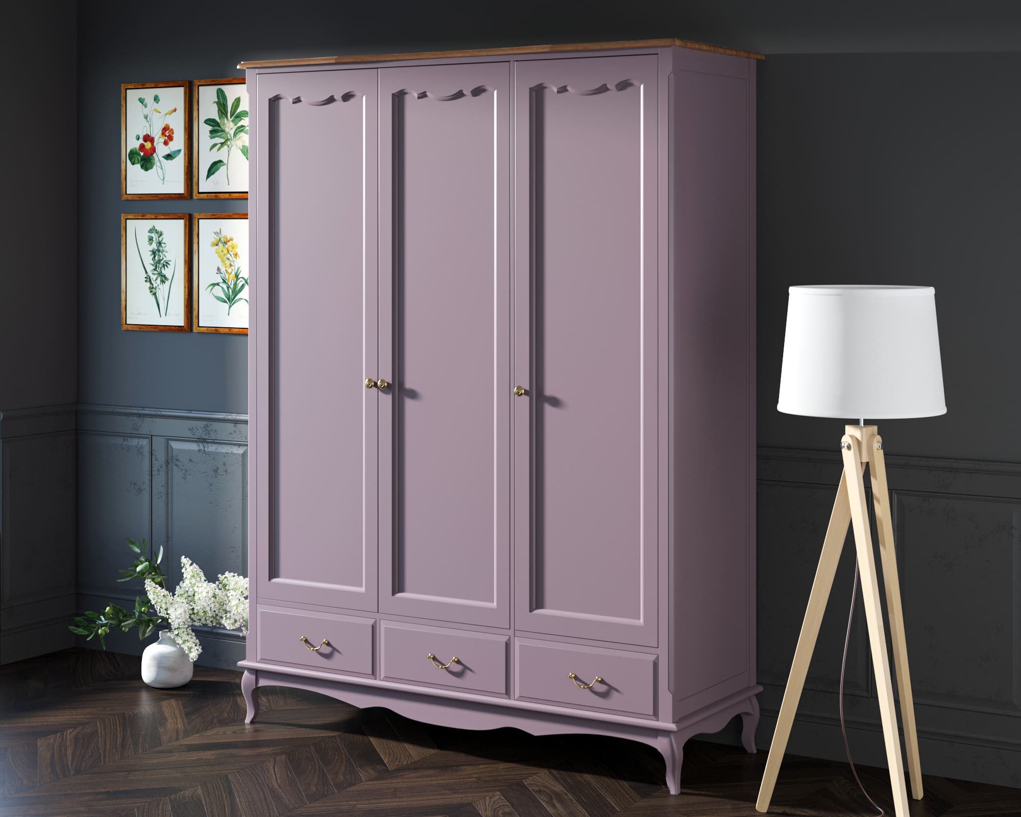 Шкаф Leontina Lavanda для одежды трехстворчатый с ящиками арт ST9327KR/3L