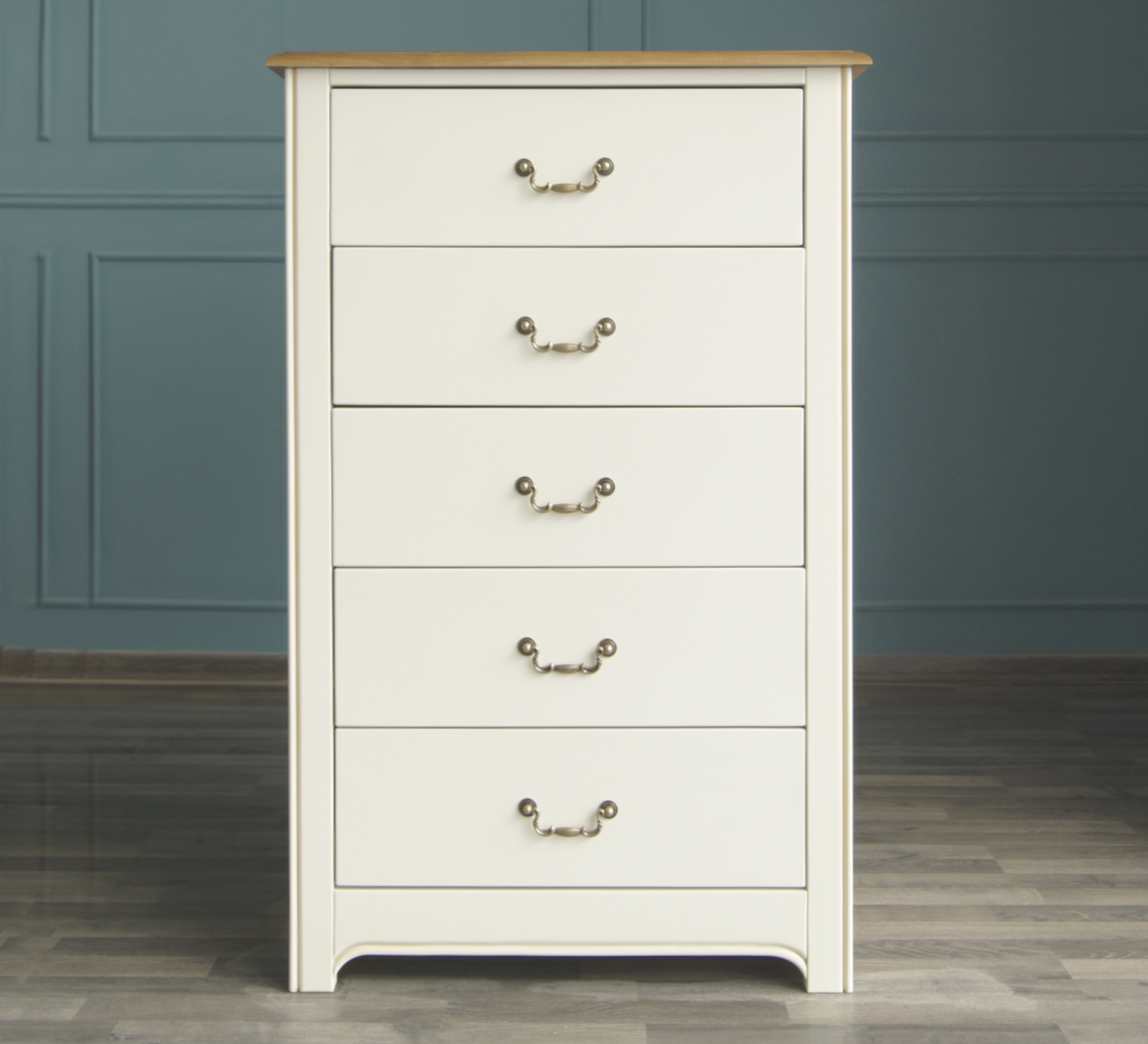 Бежевый комод "Olivia" высокий на 5 ящиков