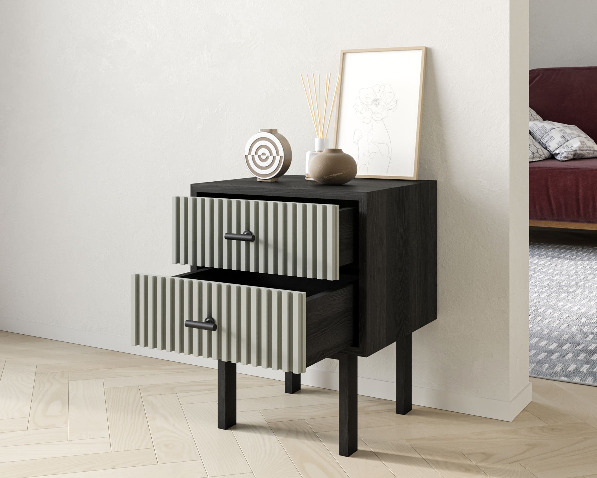 Тумбочка с двумя ящиками "Emerson" арт EM16/gray/L