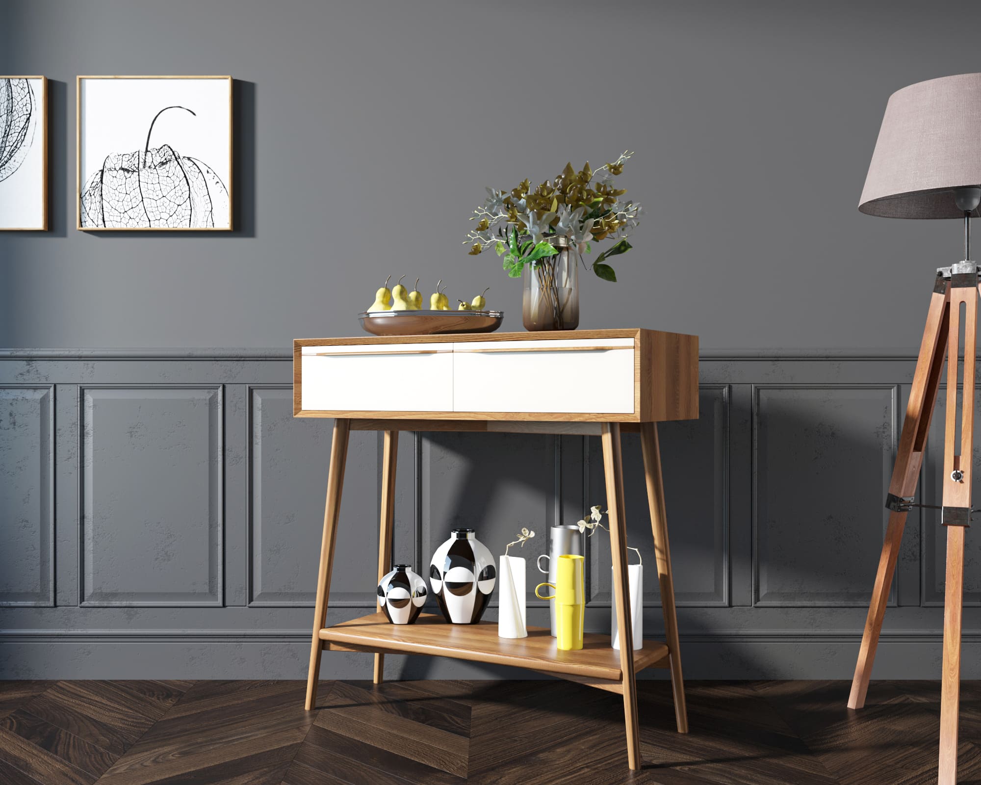 Консоль с ящиками дерево "Bruni white" малая