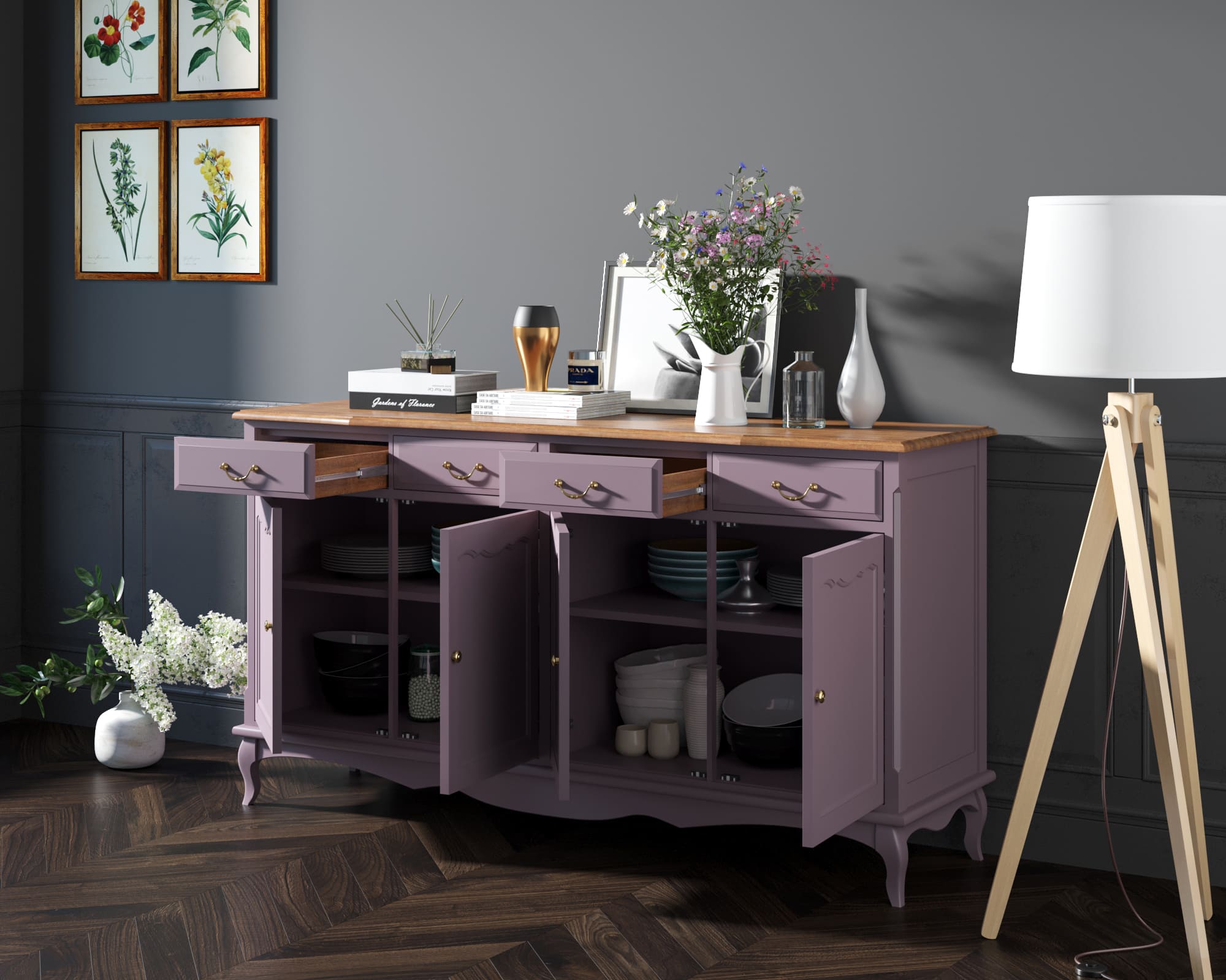 Комод "Leontina lavanda" с ящиками и дверками