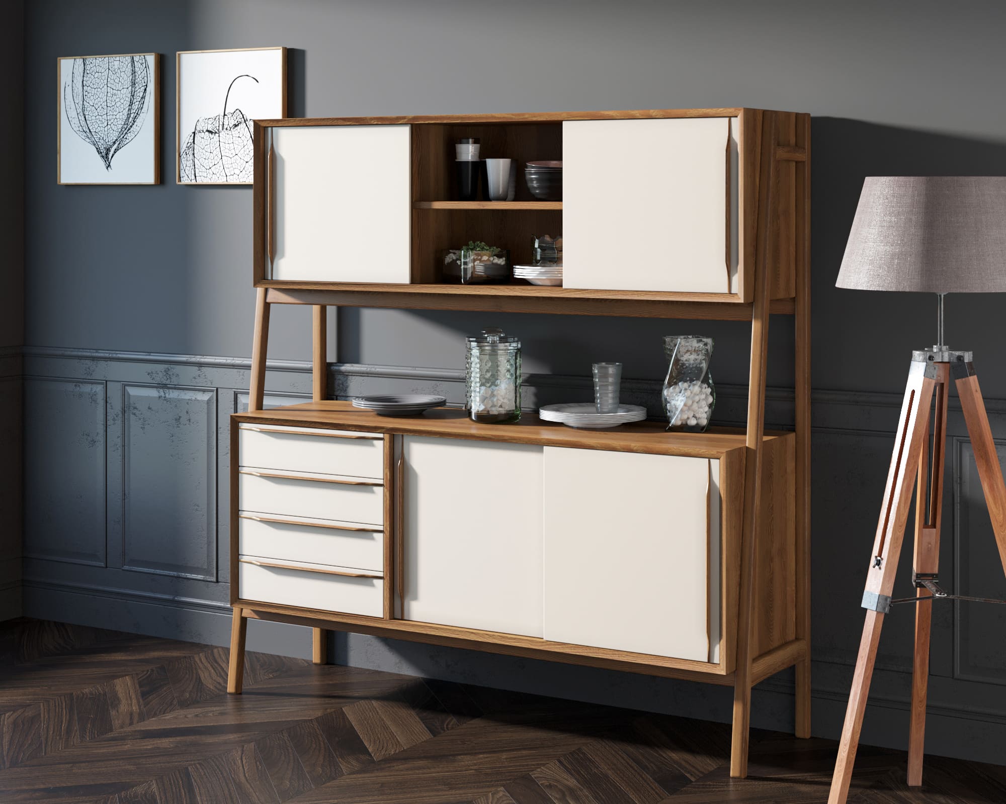 Буфет с 4 ящиками»Bruni white" широкий