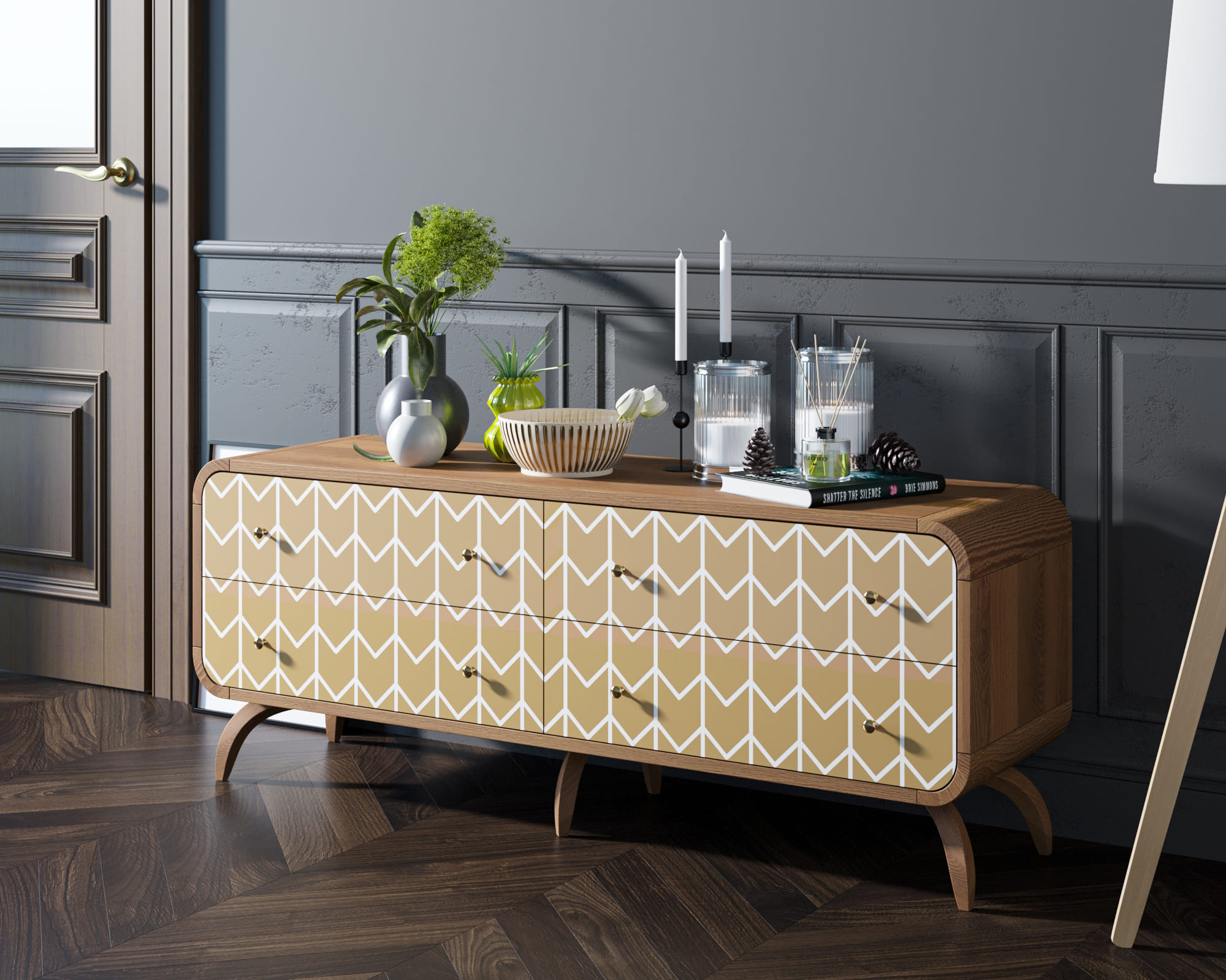 Комод с 4 ящиками дерево "Ellipse print" c принтом 1