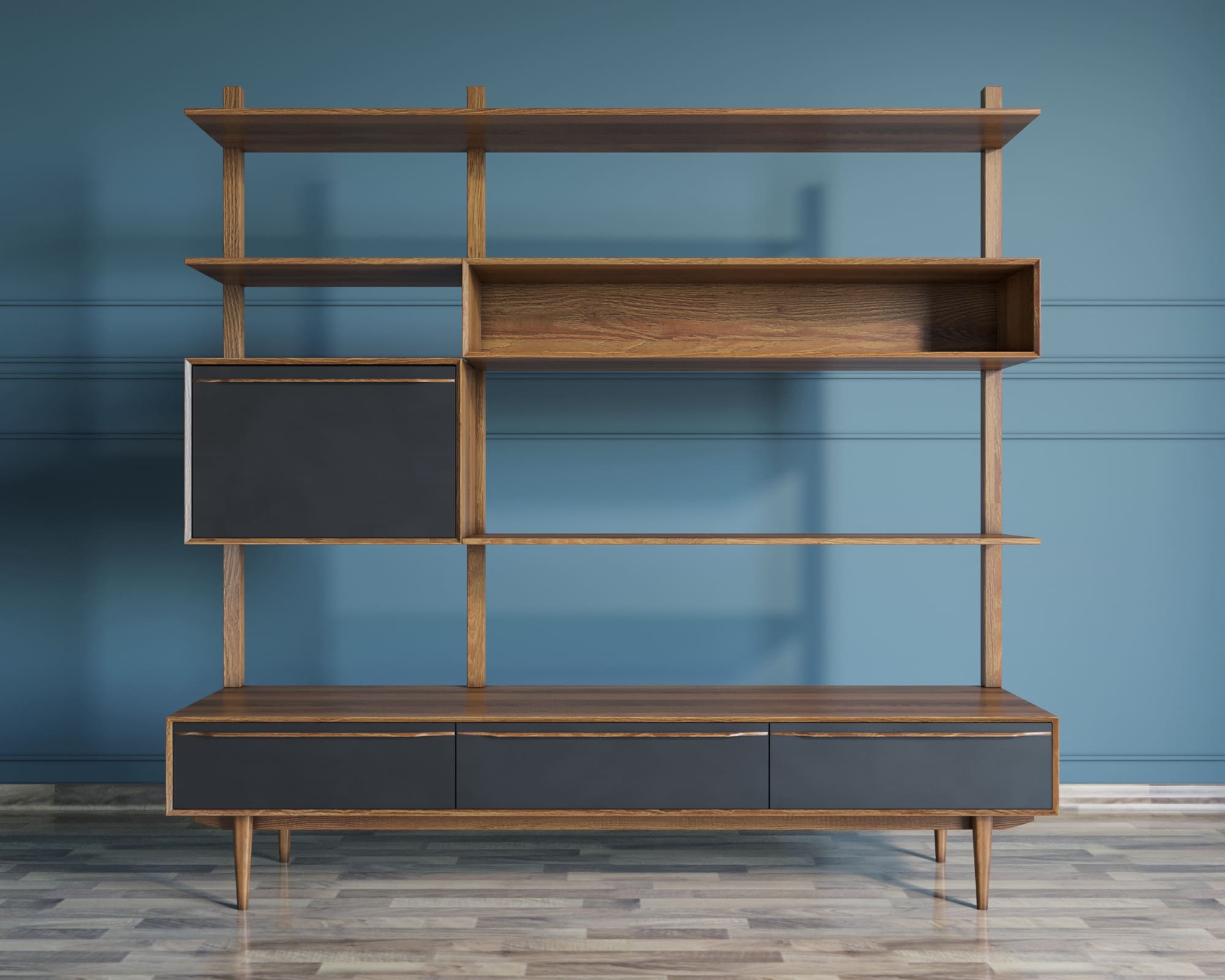 Стеллаж массив дерева "Bruni Black" с ящиками