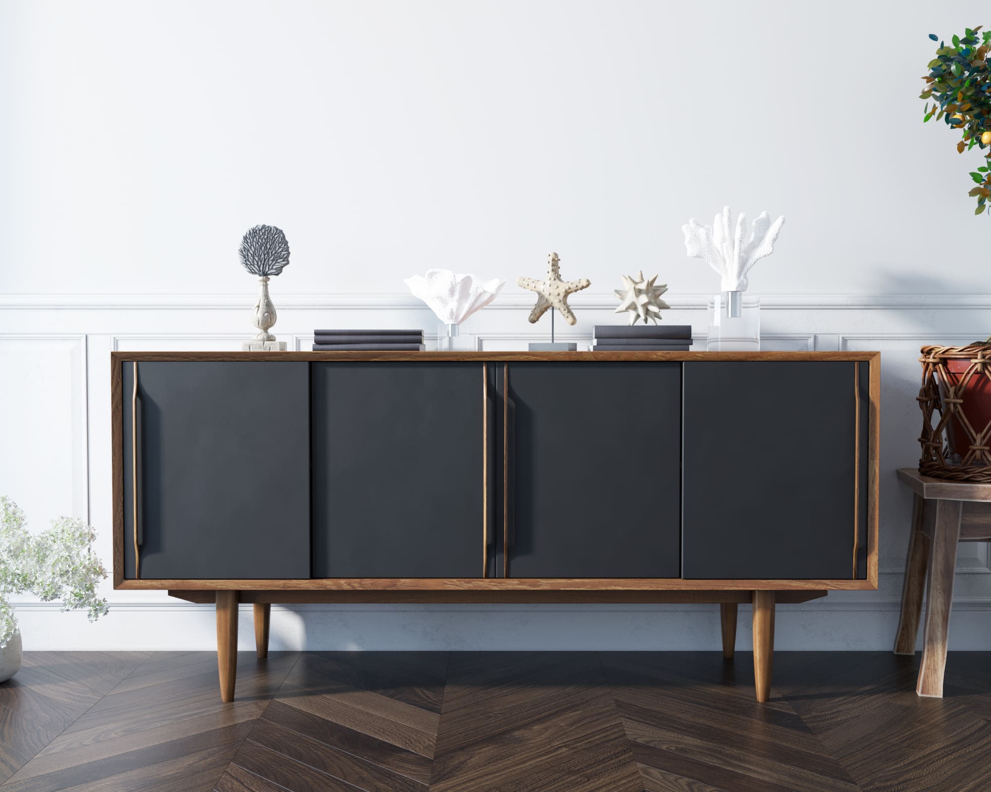 Комод тёмный массив "Bruni Black" четыре дверки