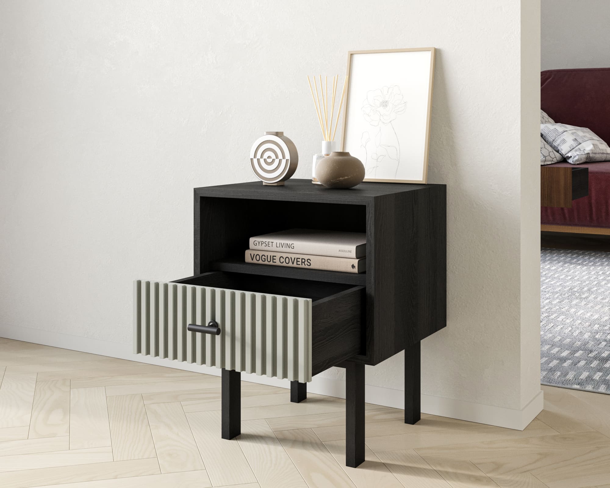 Тумбочка с нижним ящиком "Emerson" арт EM17/gray/L