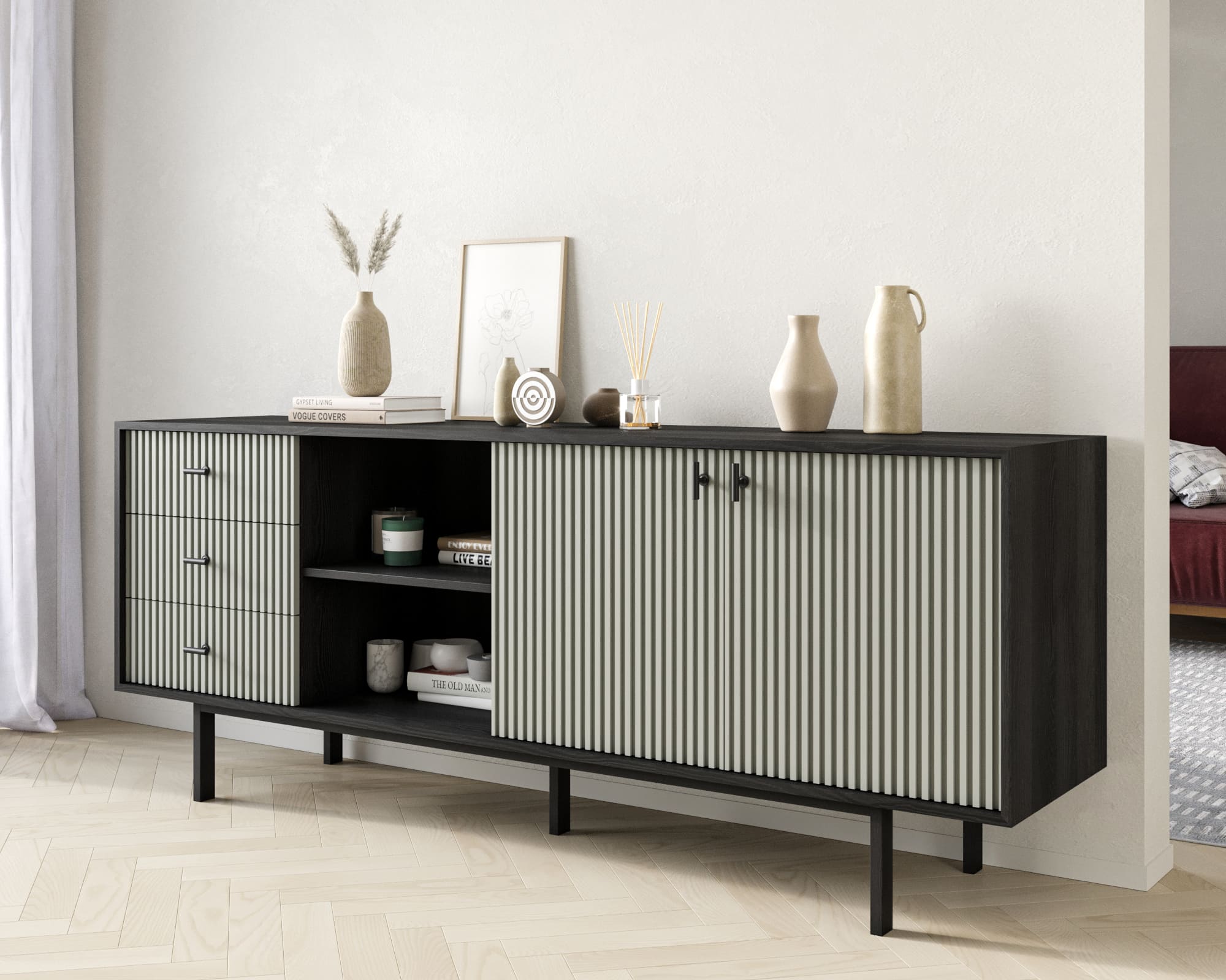 Комод с дверками и нишей "Emerson" арт EM15/gray/L