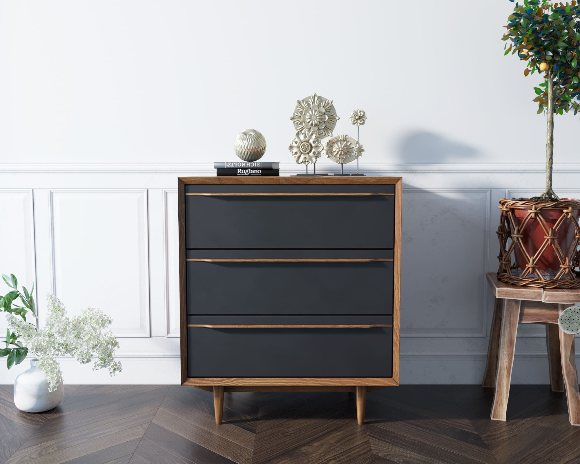 Комод с тремя ящиками чёрный "Bruni Black"