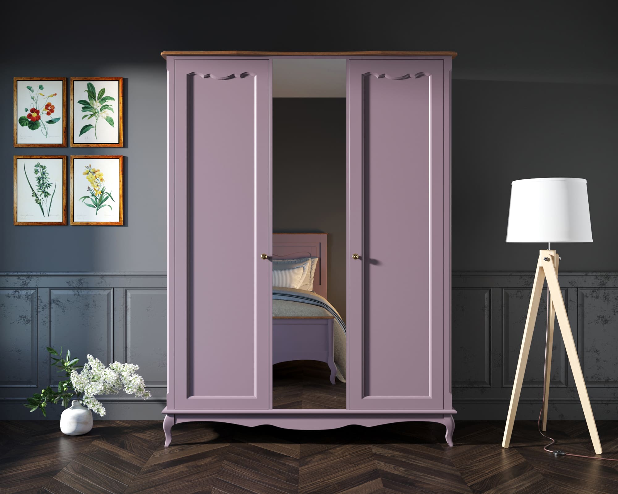 Шкаф Leontina Lavanda двухстворчатый с зеркалом арт ST9327ZL