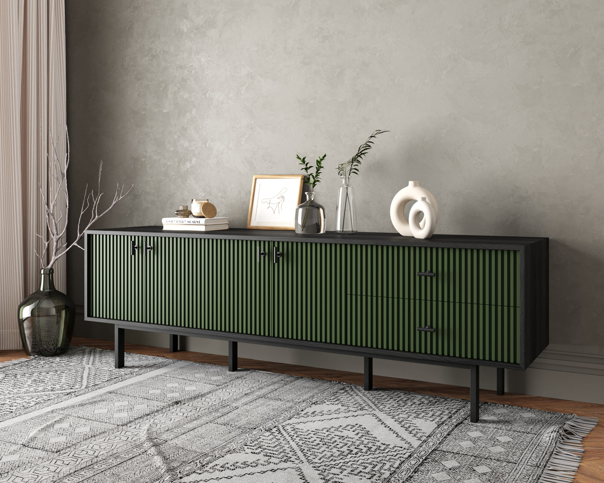 Комод с четырьмя дверками и двумя ящиками "Emerson" арт EM04/green/L