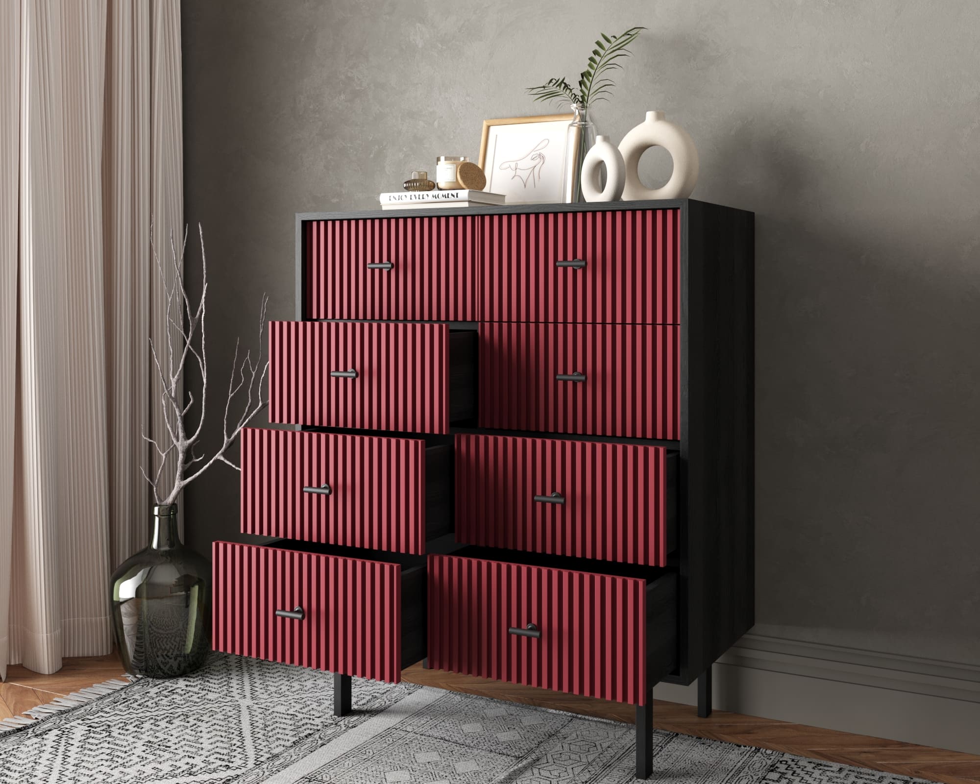 Комод на восемь ящиков "Emerson" арт EM20/red/L