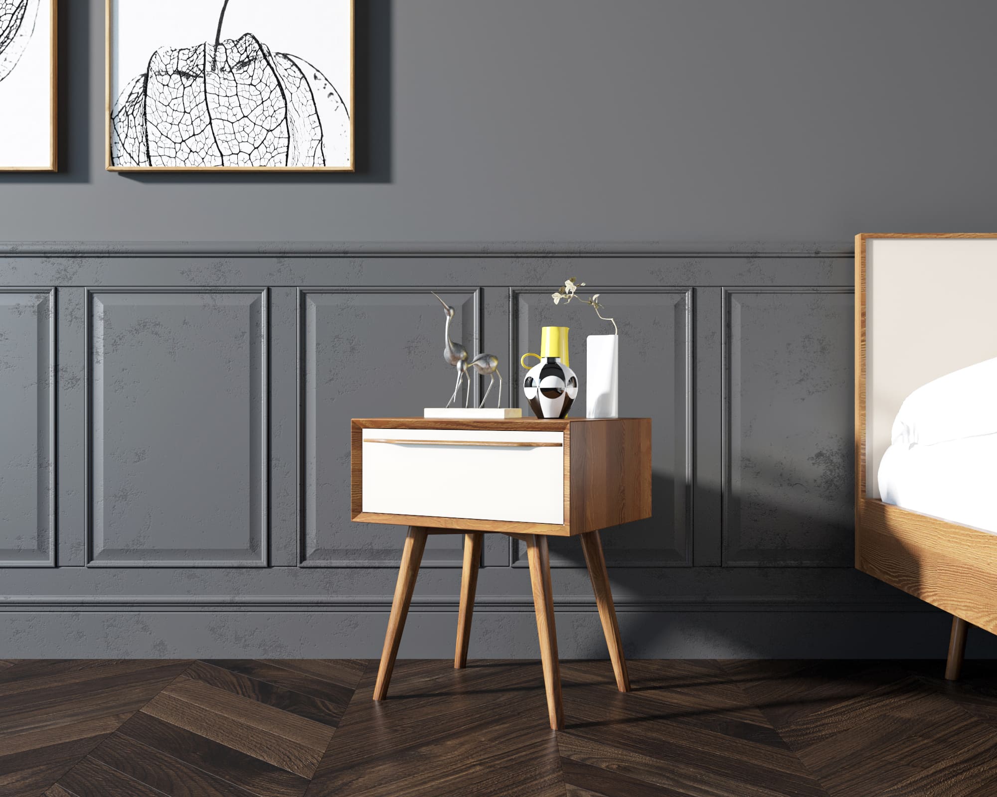 Тумба с ящиком из дерева в Скандинавском стиле "Bruni white" с ящиком