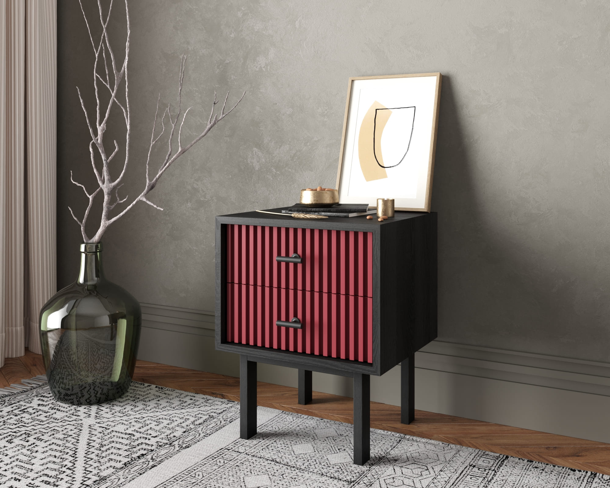 Тумбочка с двумя ящиками "Emerson" арт EM16/red/L