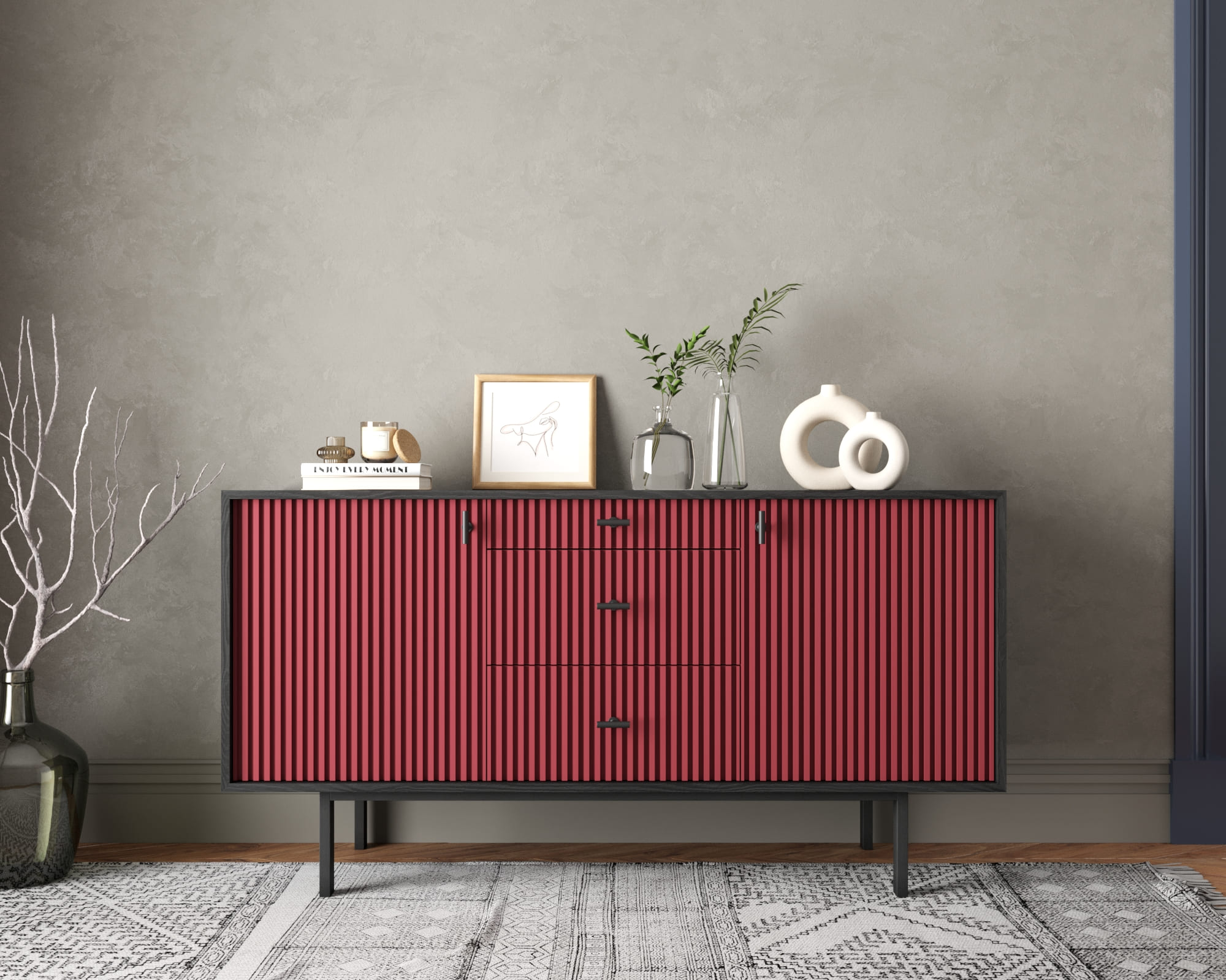 Комод две дверки и три ящика "Emerson" арт EM08/red/L