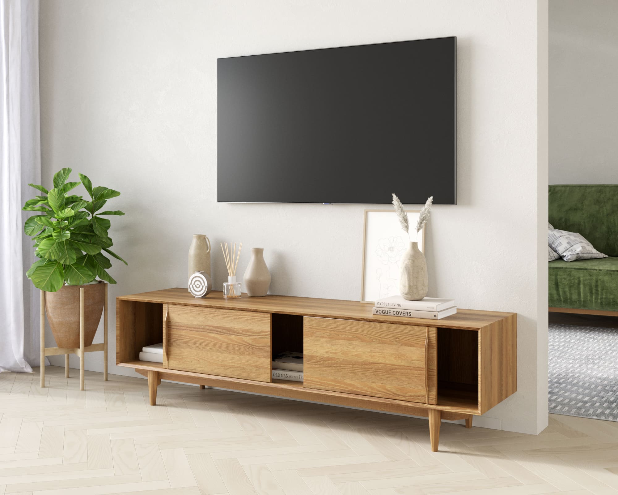 Консоль из дерева в Скандинавском стиле под TV "Bruni"