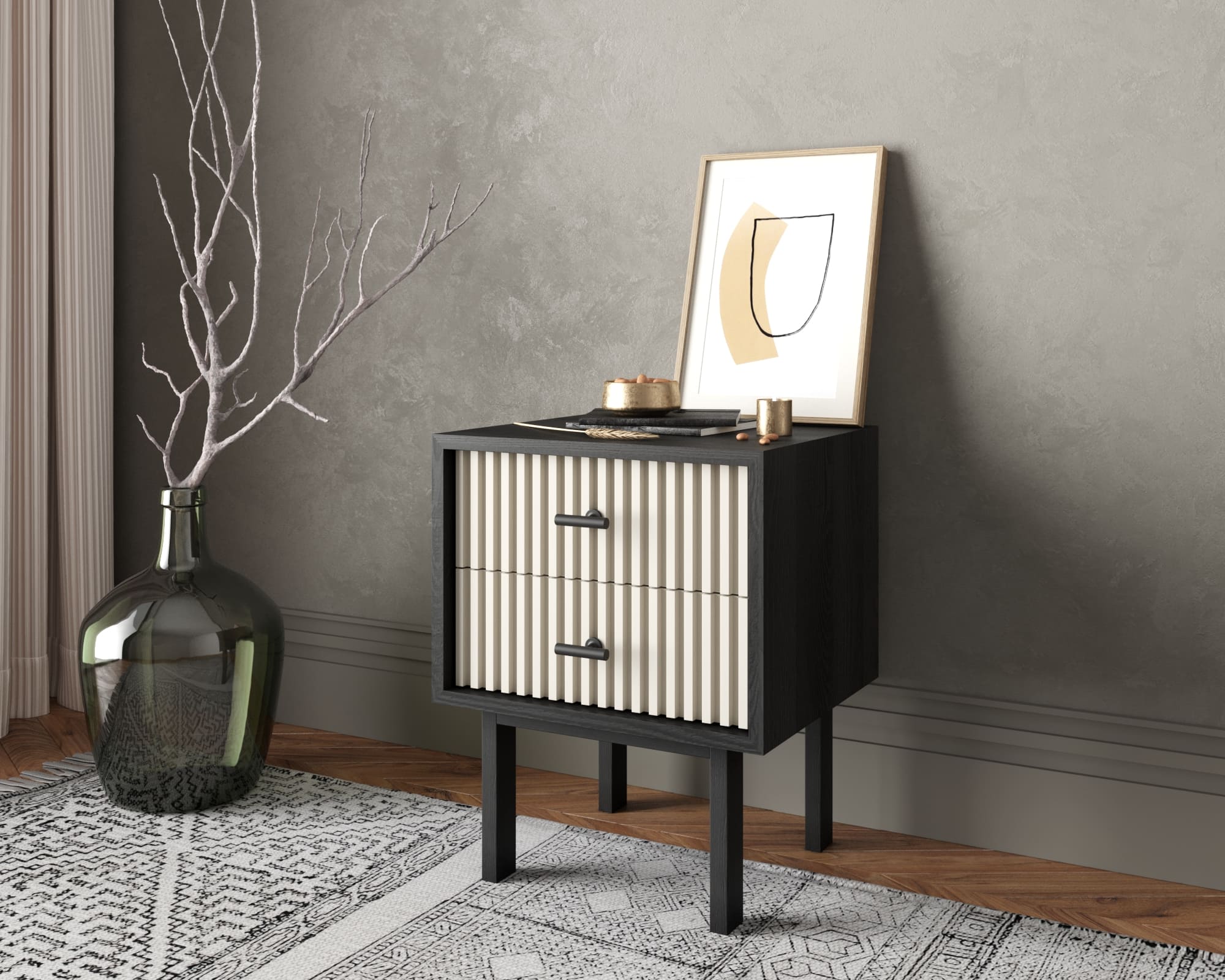 Тумбочка с двумя ящиками "Emerson" арт EM16/milky/L