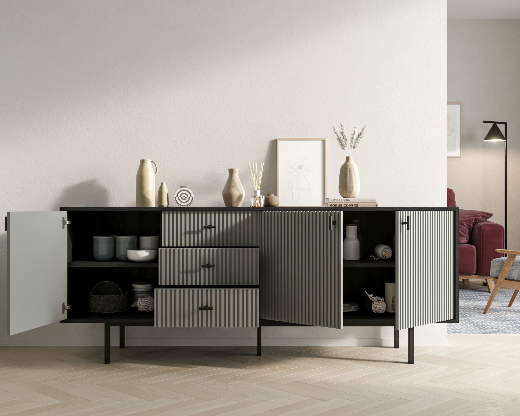 Комод с тремя дверками и тремя ящиками "Emerson" арт EM07/gray/L