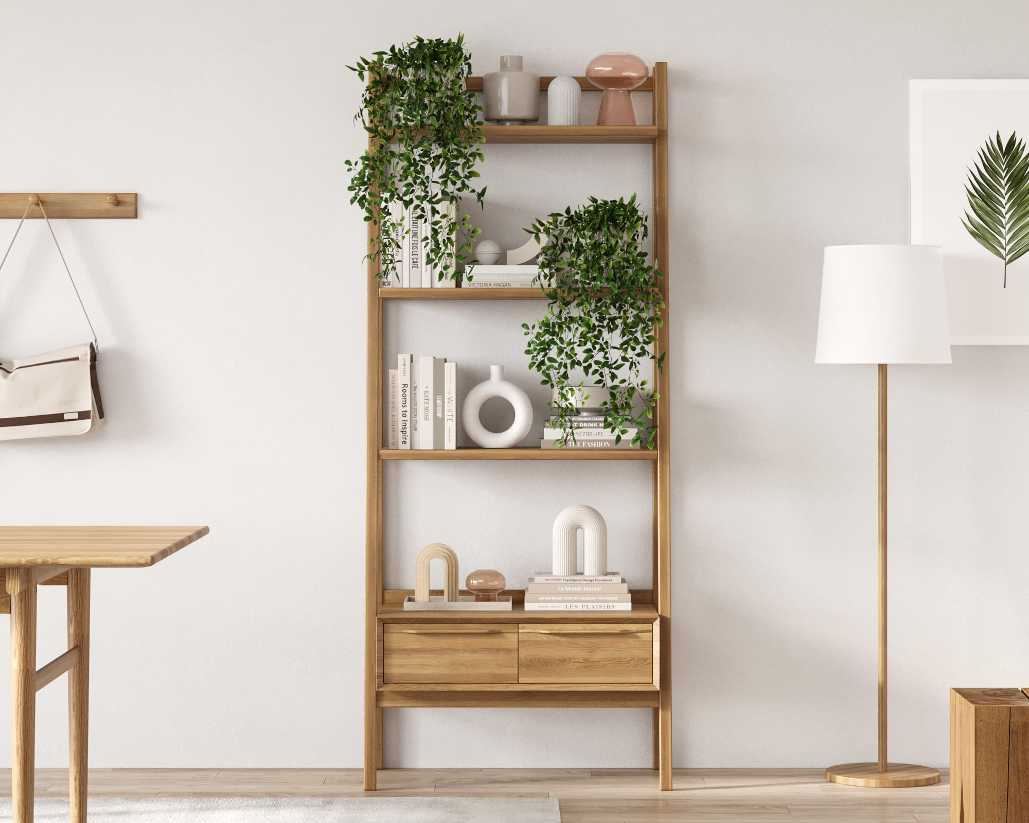 Узкий стеллаж из дерева "Bruni" с двумя ящиками