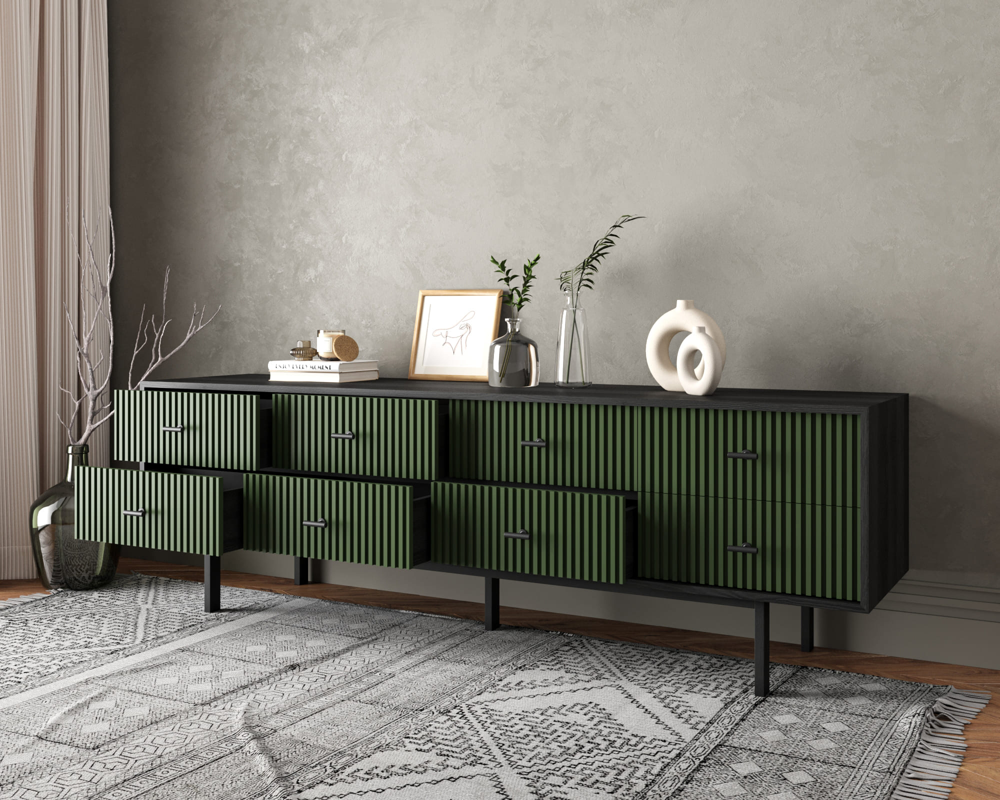 Комод с восемью ящиками "Emerson" арт EM03/green/L