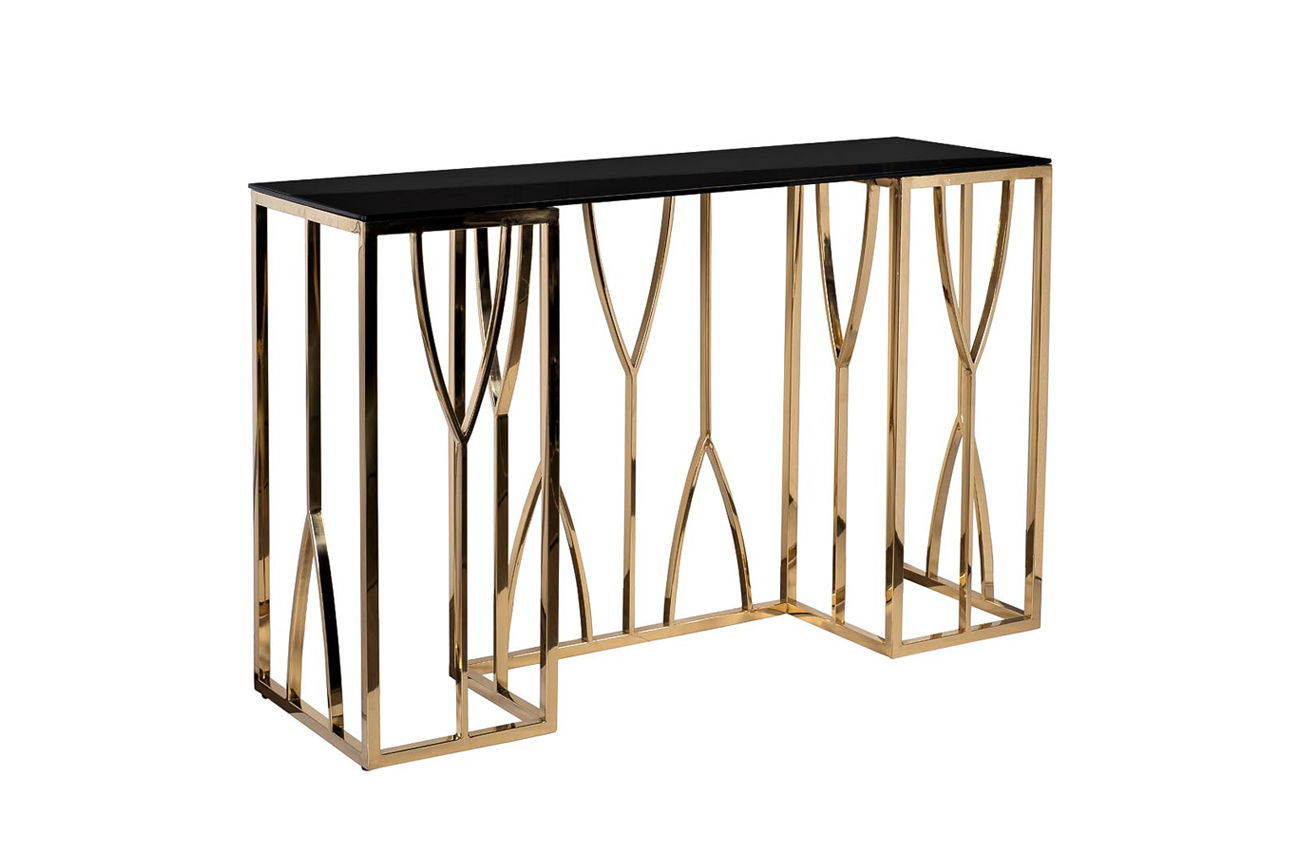 13RXC3102-GOLD Консоль стекло черное/ золото 