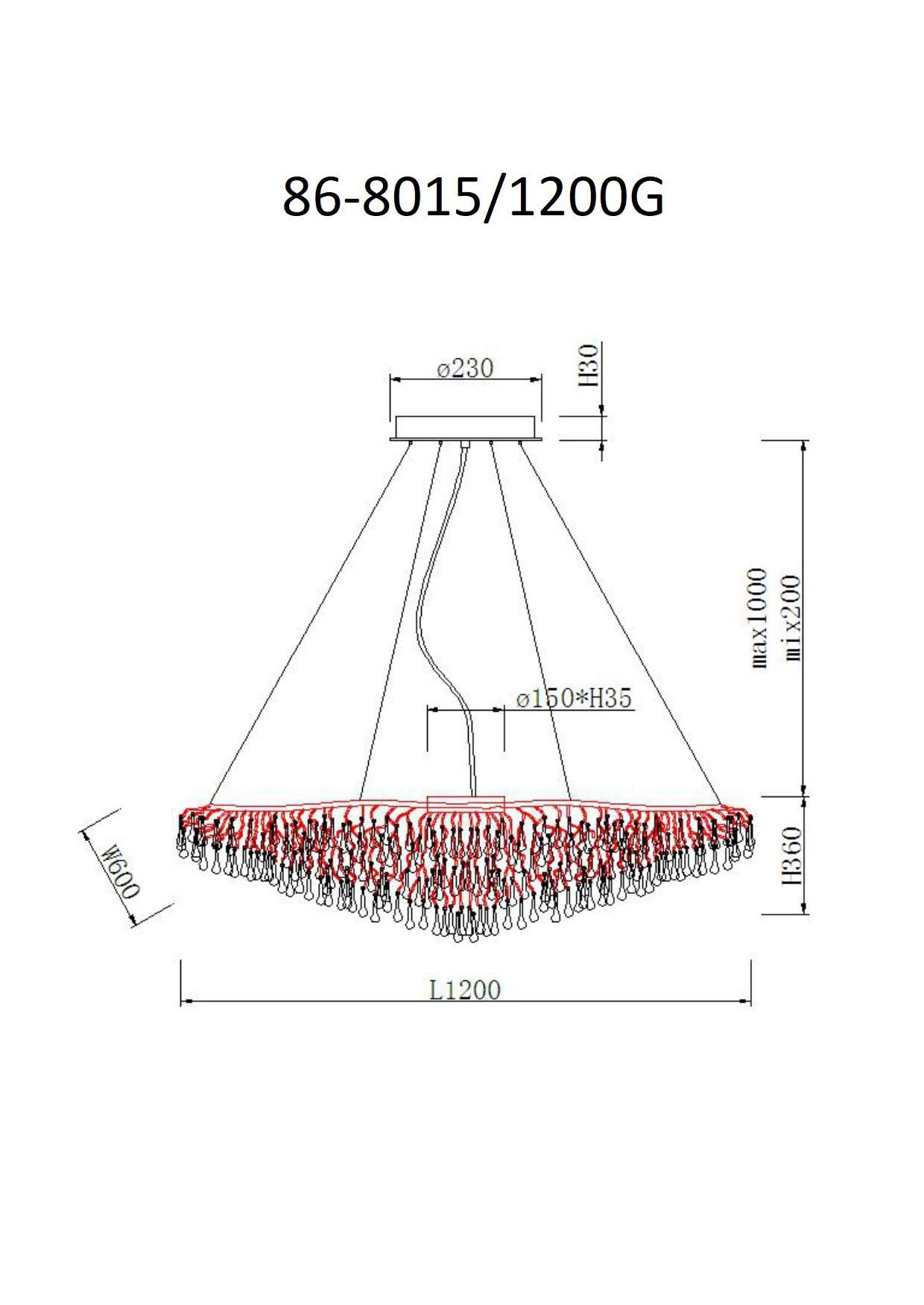 86-8015/1200G Люстра 120*60*h.36см, металл цвет шампань