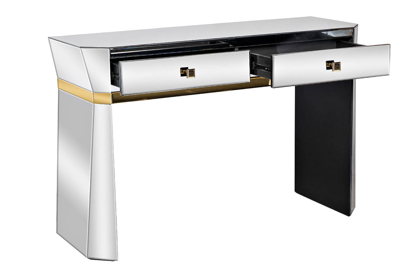 KFG125 Консоль 2 ящика с золотистой отделкой