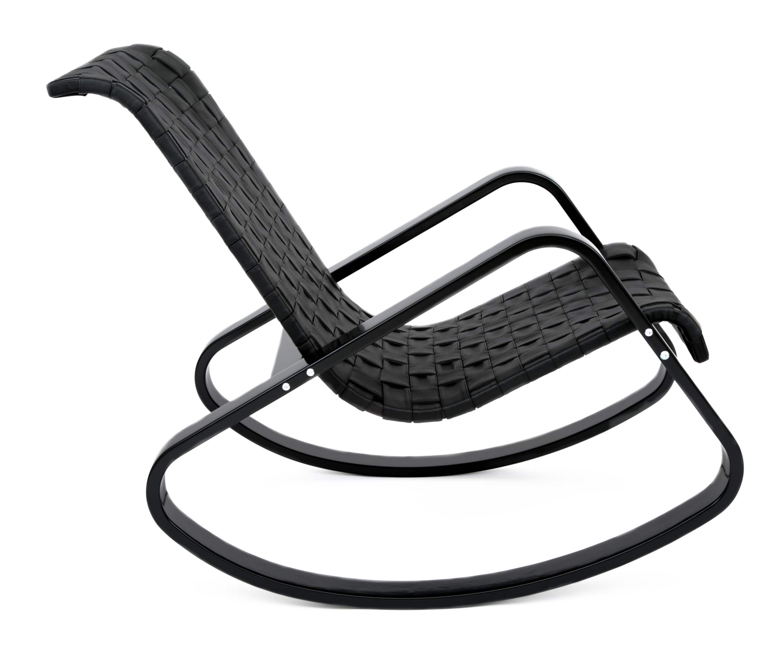 кресло-качалка Дженни  Экокожа черный каркас  Венге структура