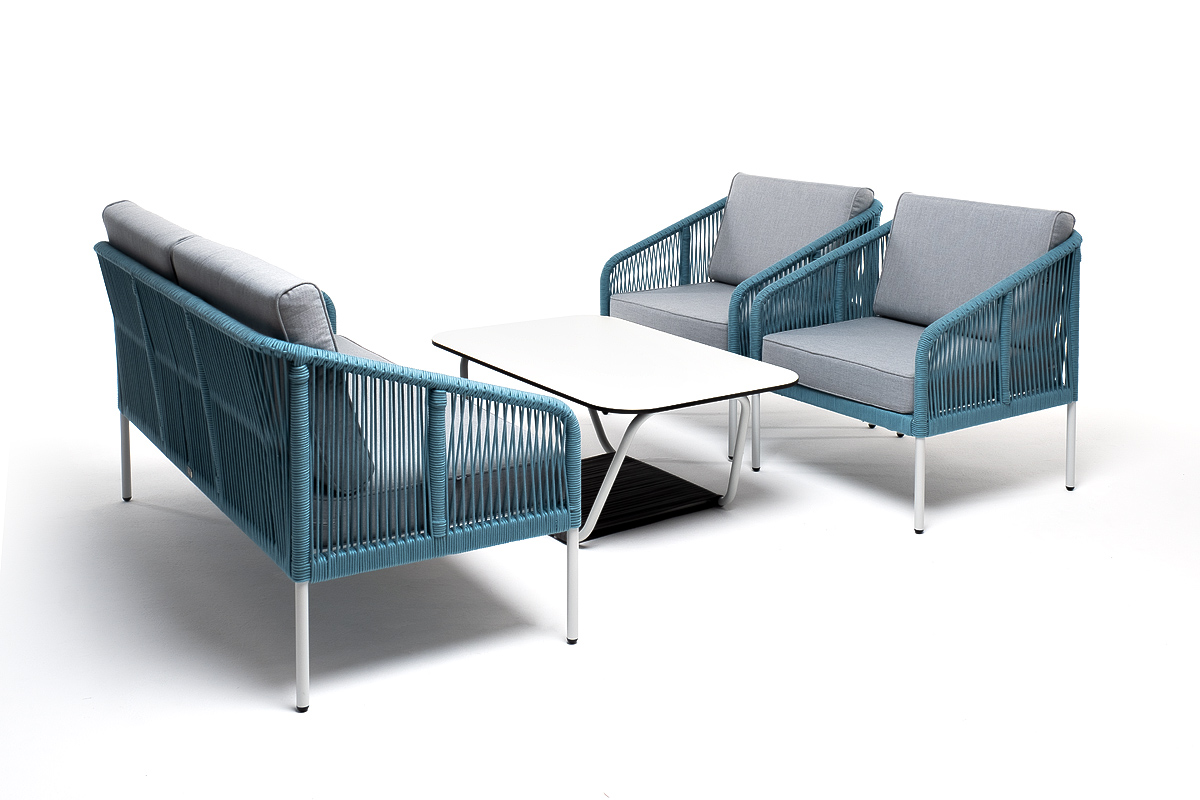 "Канны" лаунж-зона 4-местная из роупа со столом "Гранада" (серый гранит), основание дуб, роуп коричневый, ткань бежевая