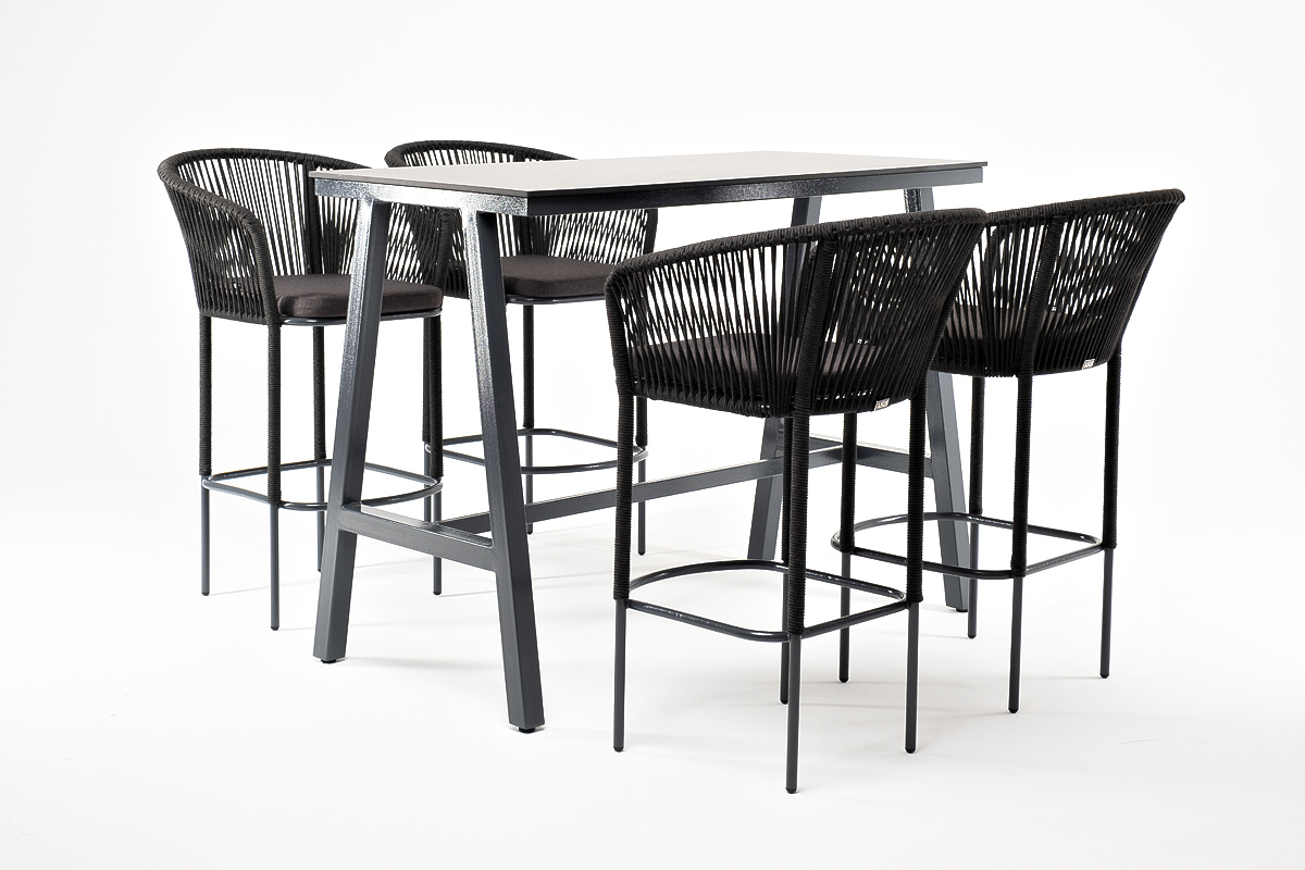 "Прио" барный комплект на 4 персоны, стол HPL "серый гранит", цвет темно-серый